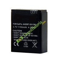 Bateria para Gopro AHDBT-201 herói 302 2 1150mAh HD 3 301 Substituição da bateria